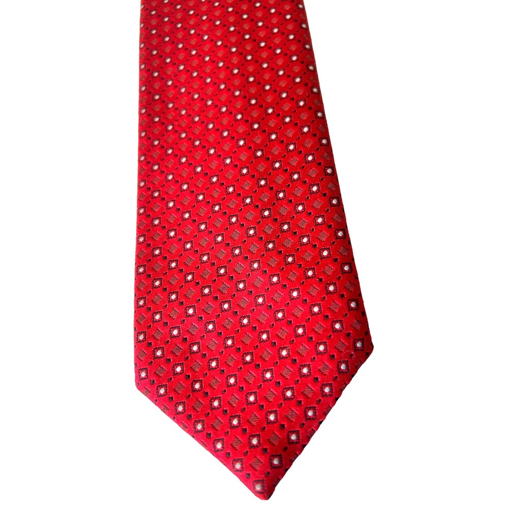 Oscar de la Renta Men's Silk Neck Tie Geometric Deep Red Ruby EUC